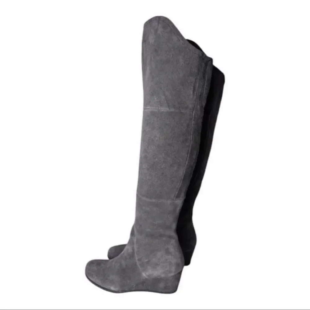 Franco Sarto Abela Suede Over-the-Knee Charcoal Gray Zip Boots Sz 6